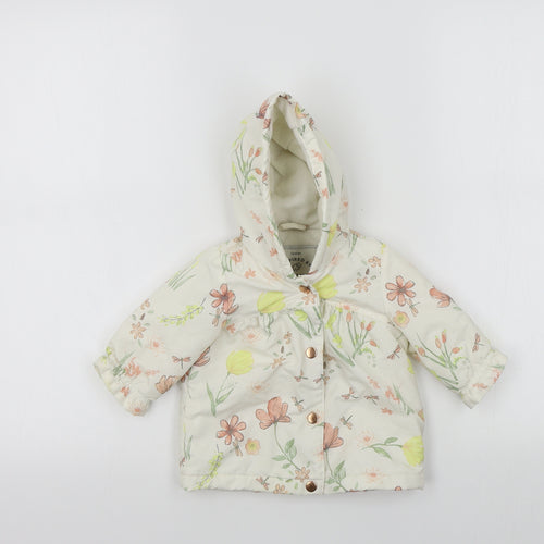 George Girls White Floral  Basic Coat Coat Size 3-6 Months
