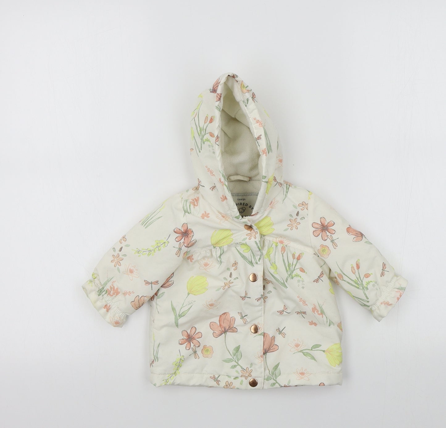 George Girls White Floral  Basic Coat Coat Size 3-6 Months