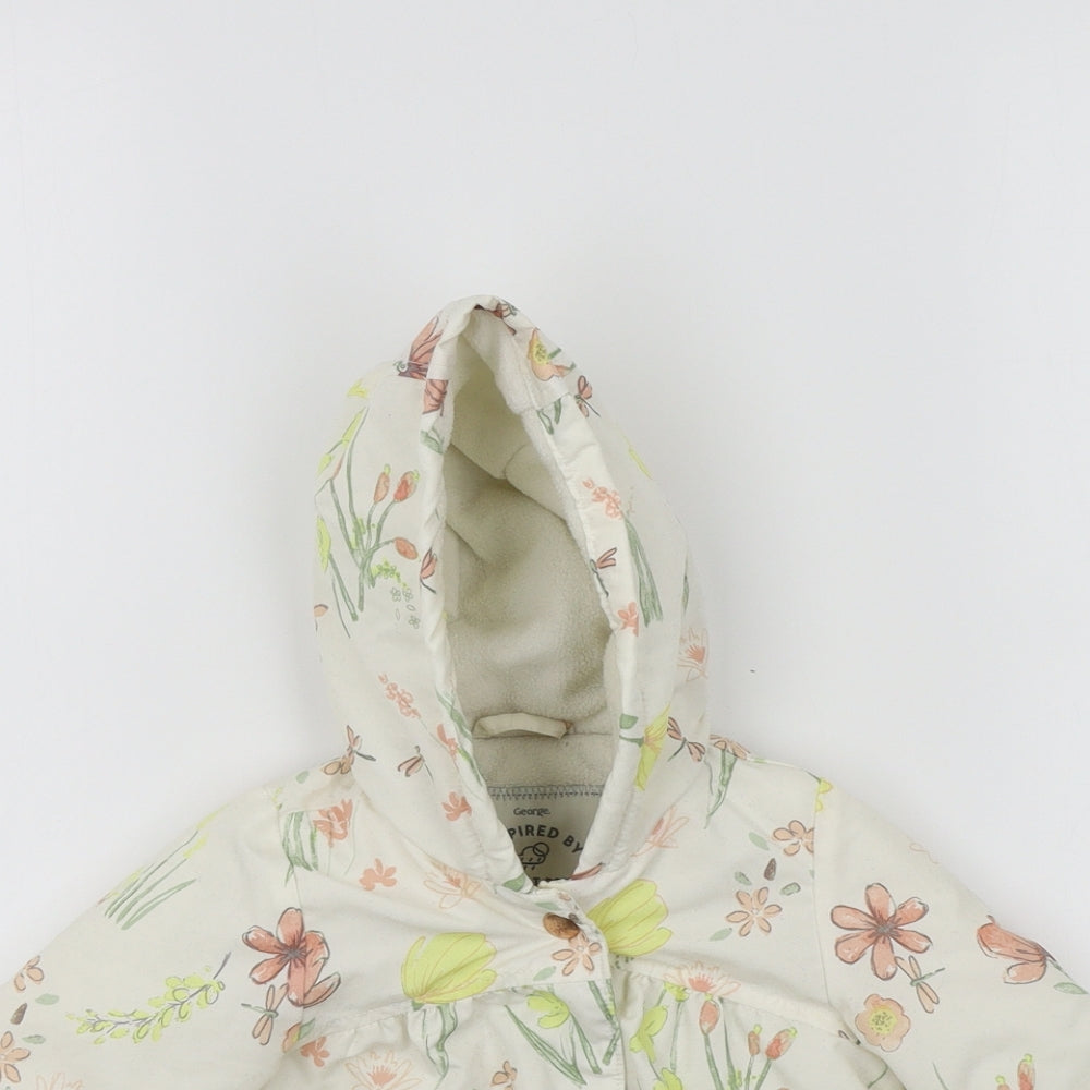 George Girls White Floral  Basic Coat Coat Size 3-6 Months