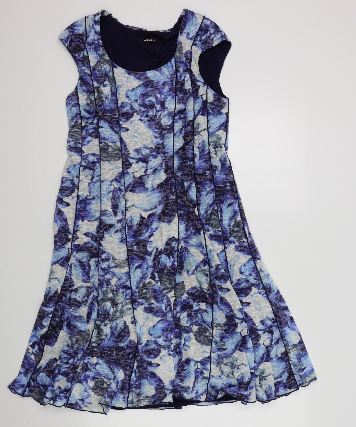 Roman Womens Blue Colourblock  Fit & Flare  Size 14