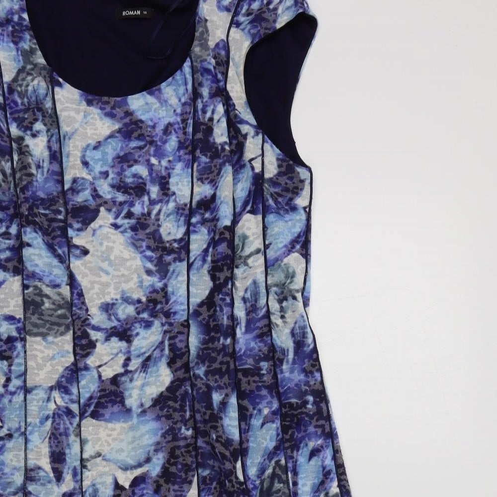 Roman Womens Blue Colourblock  Fit & Flare  Size 14