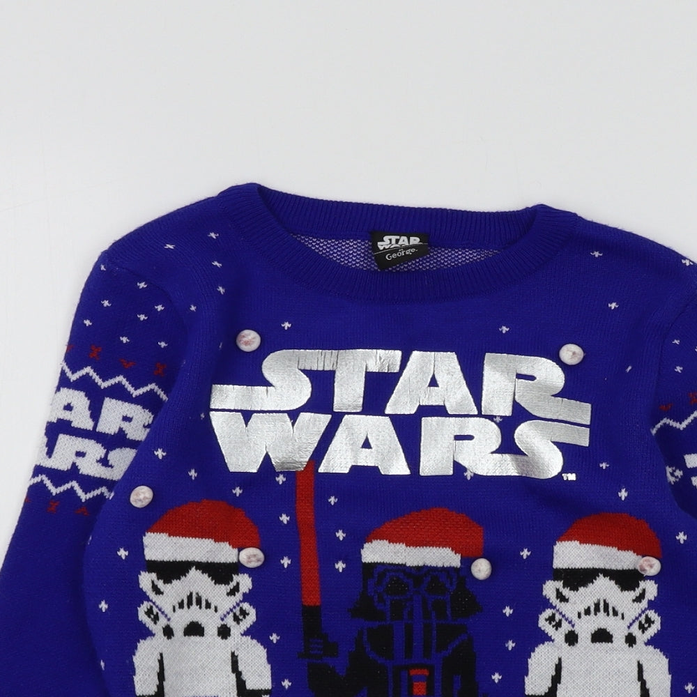 George Boys Blue Chevron  Pullover Jumper Size 6-7 Years  - star wars