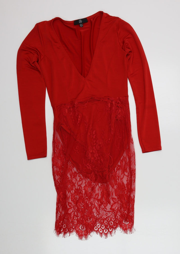 Missguided Womens Red Colourblock A-Line Size 6