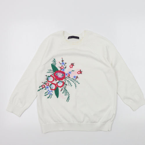 M&S Womens White Floral  Pullover Jumper Size 8