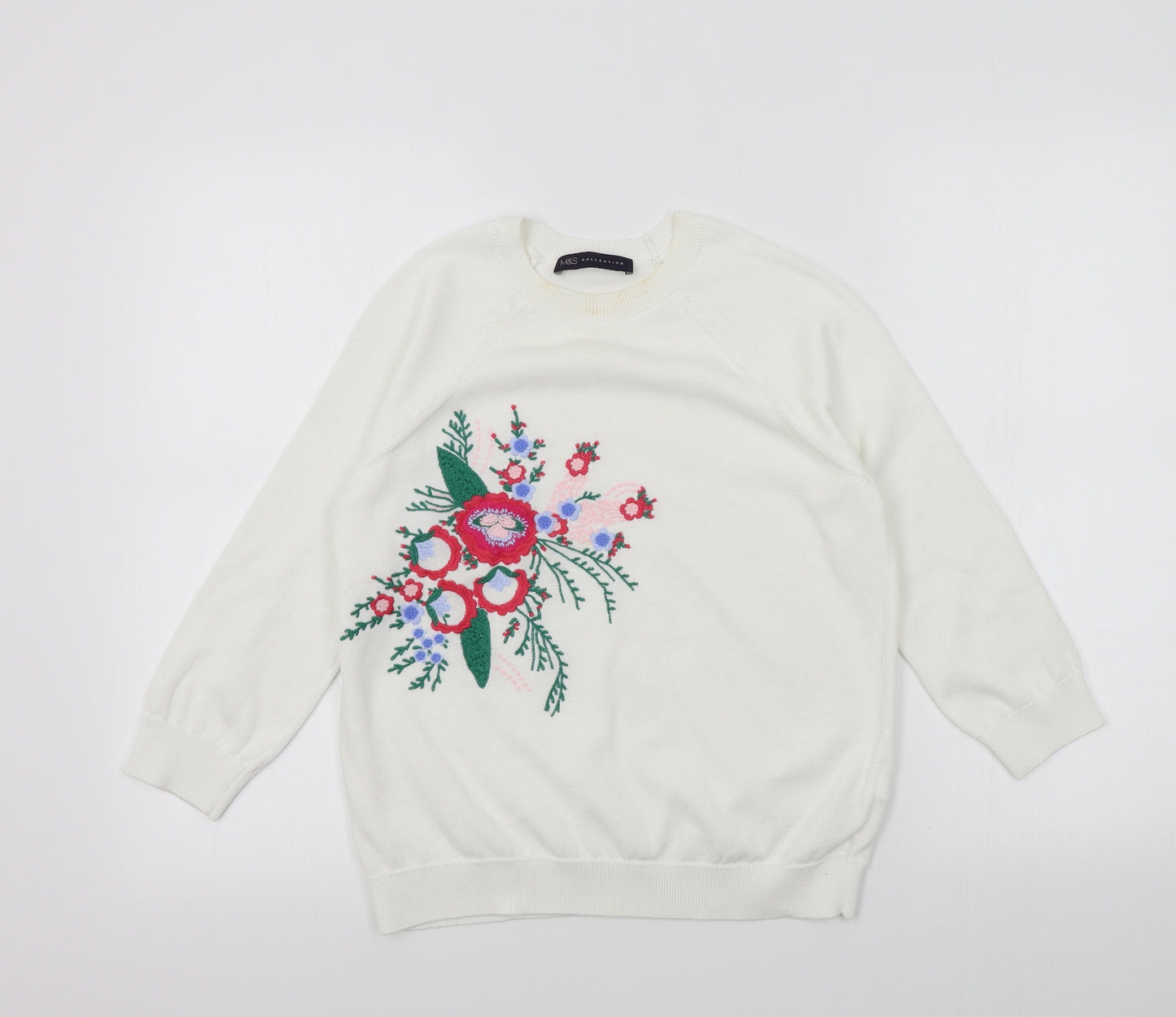 M&S Womens White Floral  Pullover Jumper Size 8