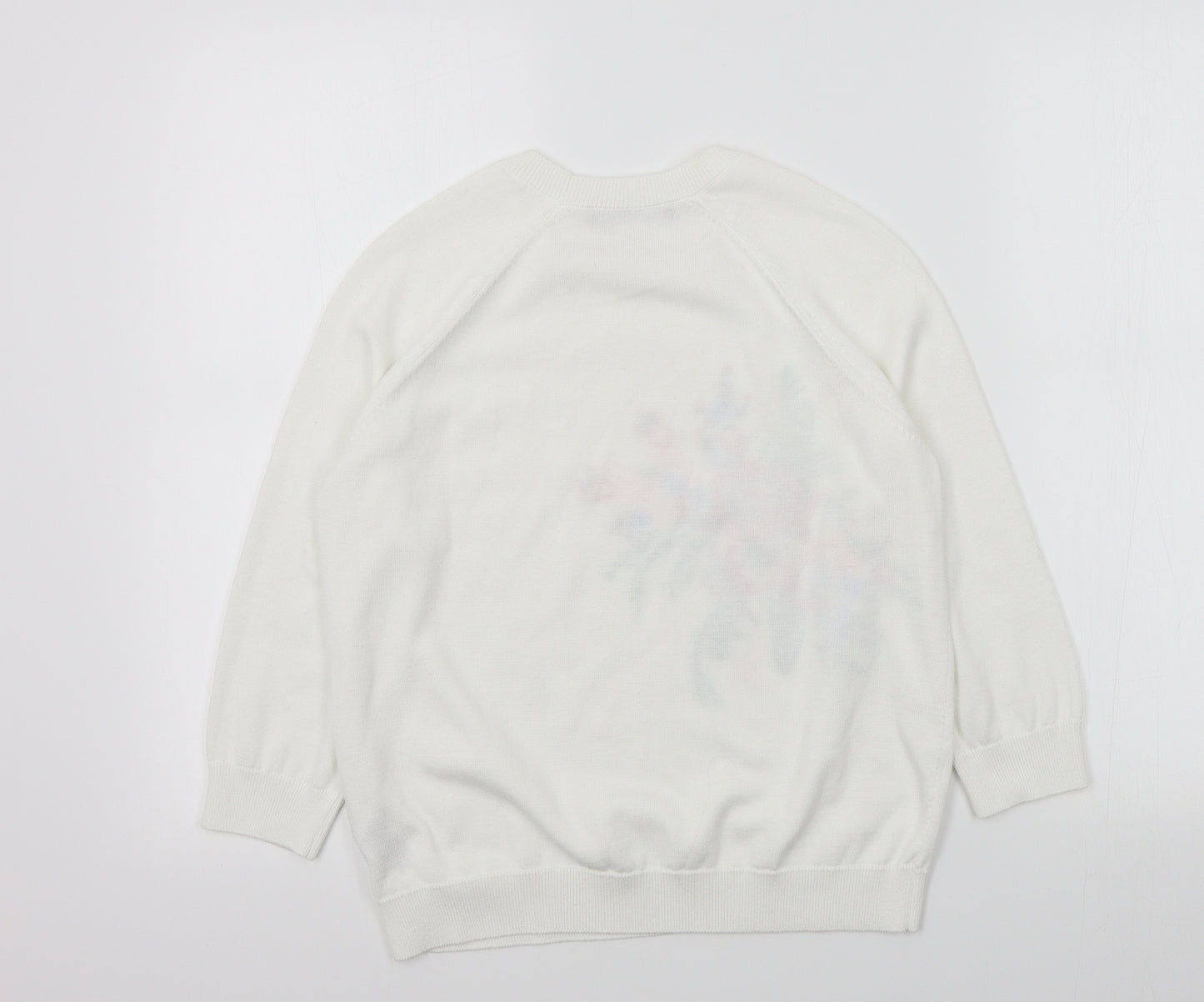 M&S Womens White Floral  Pullover Jumper Size 8
