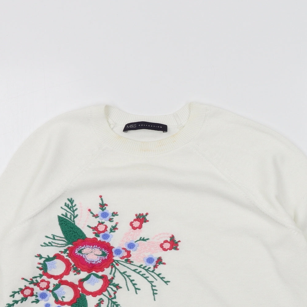 M&S Womens White Floral  Pullover Jumper Size 8
