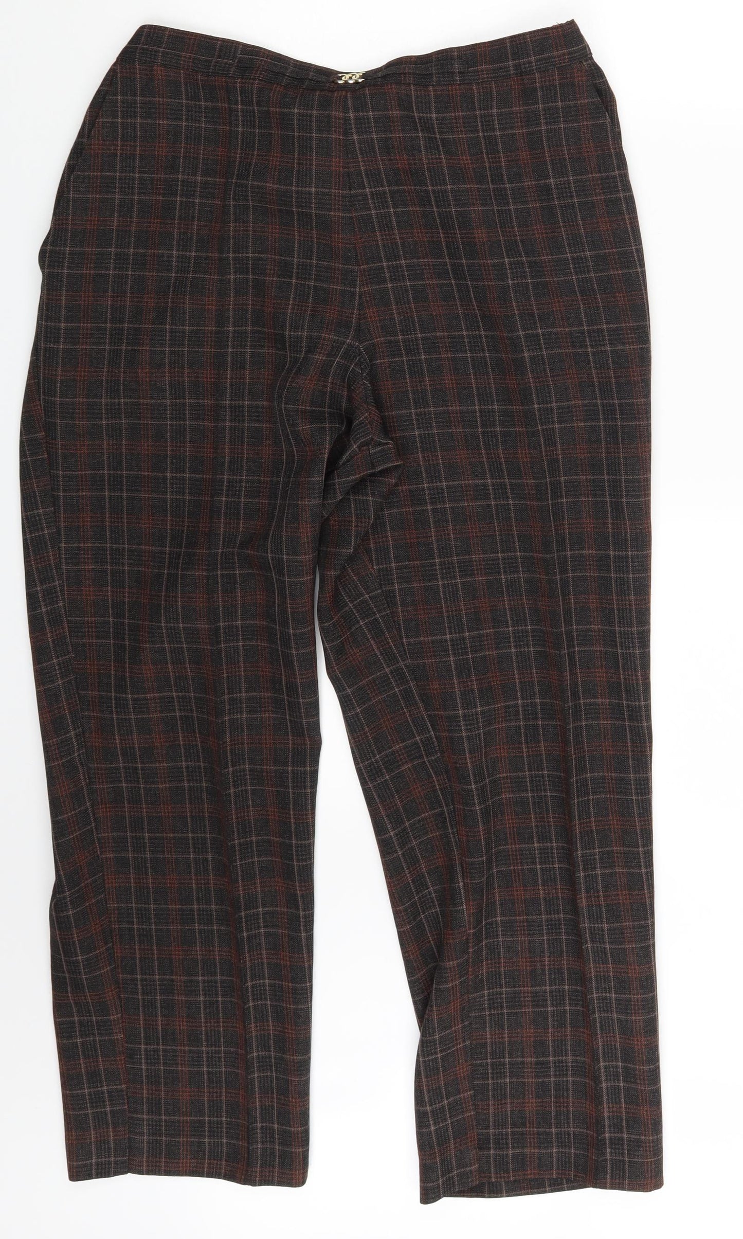 M&S Womens Brown Check  Dress Pants Trousers Size 16 L24 in