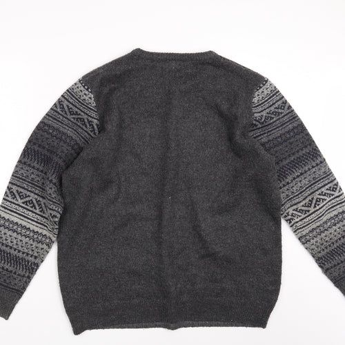 F&F Mens Grey Fair Isle  Pullover Jumper Size XL