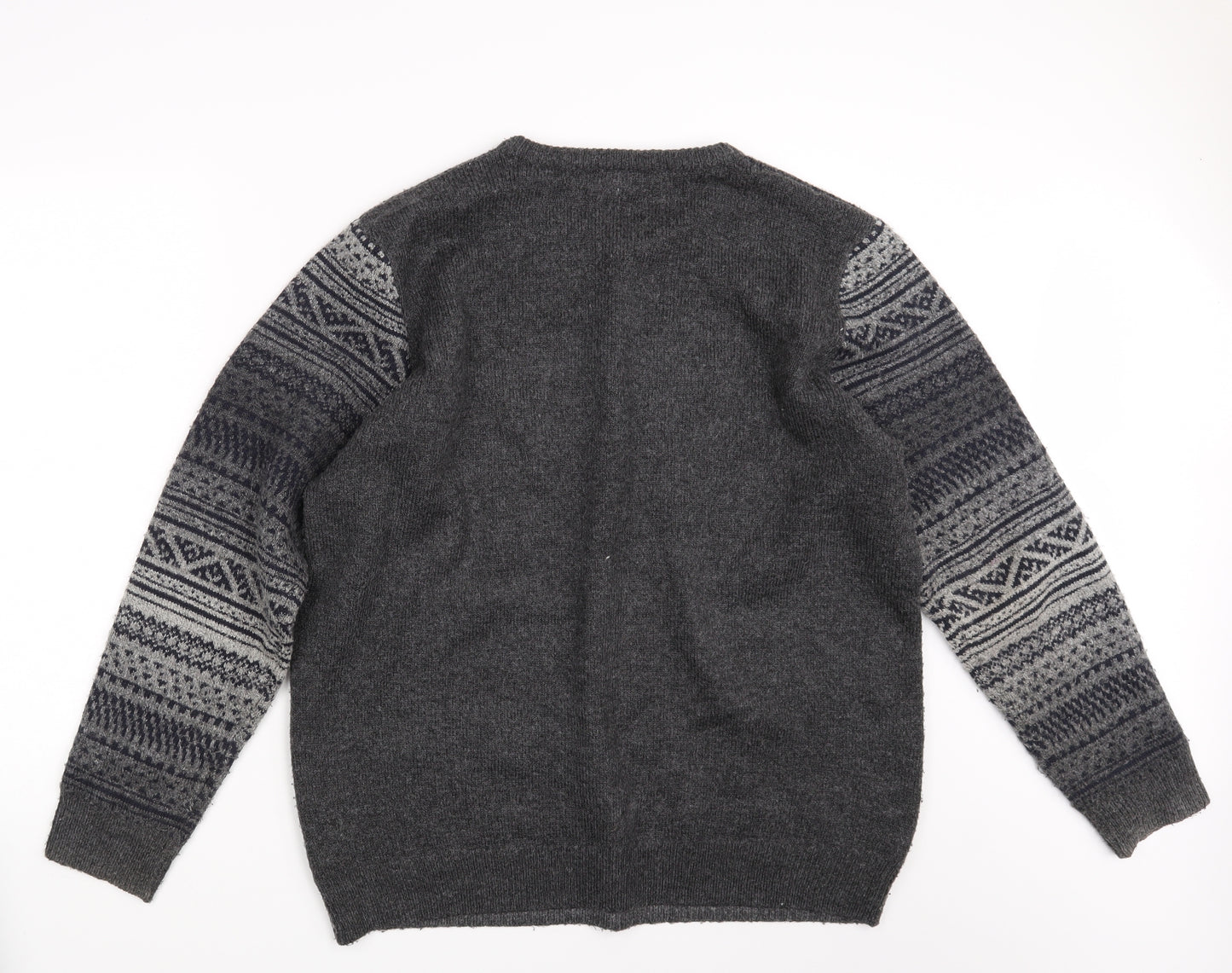 F&F Mens Grey Fair Isle  Pullover Jumper Size XL