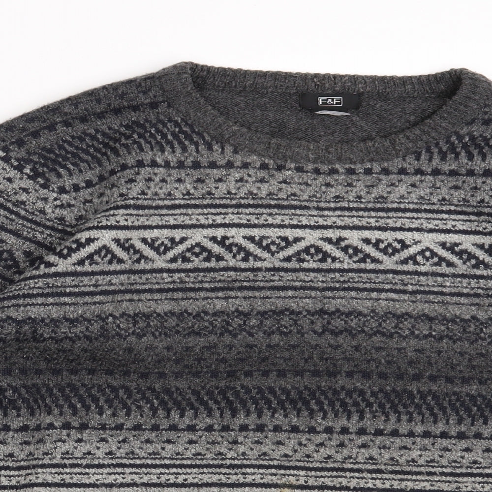 F&F Mens Grey Fair Isle  Pullover Jumper Size XL