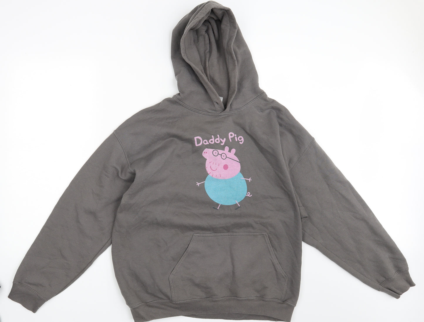 Gildan Mens Grey   Pullover Hoodie Size L  - Daddy Pig