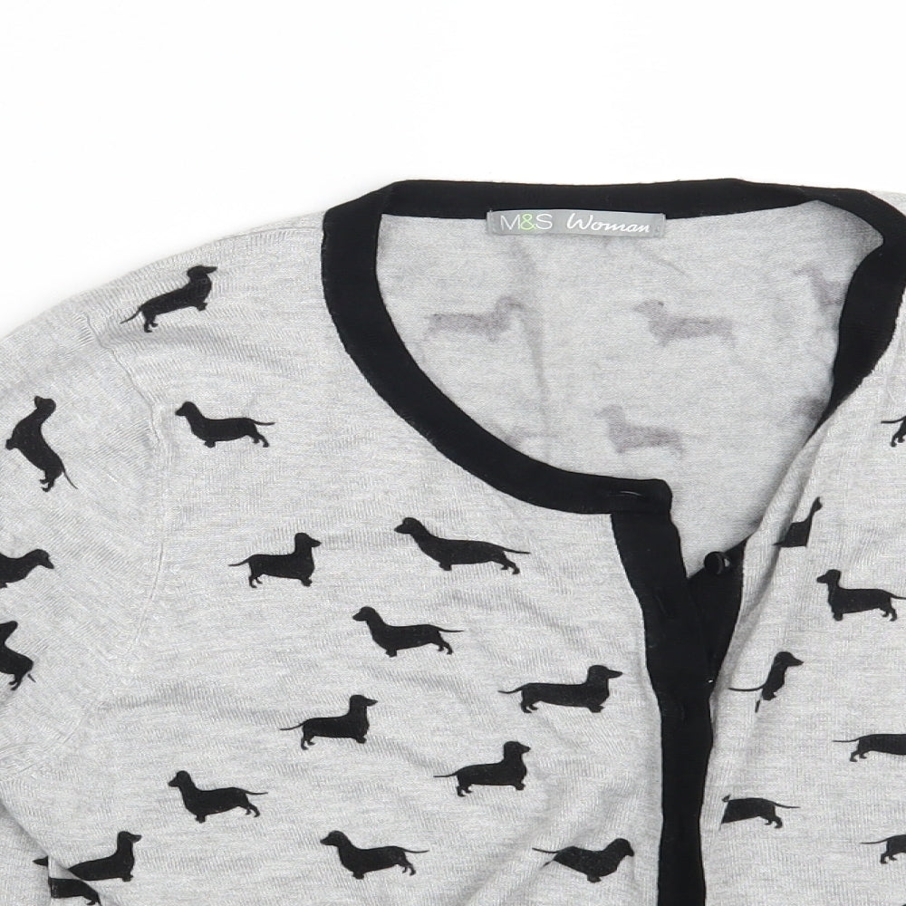 M&S Womens Green Animal Print  Cardigan Jumper One Size