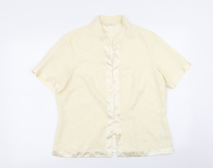 M&S Womens Beige Floral  Basic Button-Up Size 14