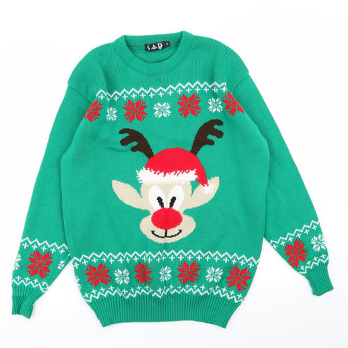 S&D Mens Green Geometric  Pullover Jumper Size M  - christmas jumper