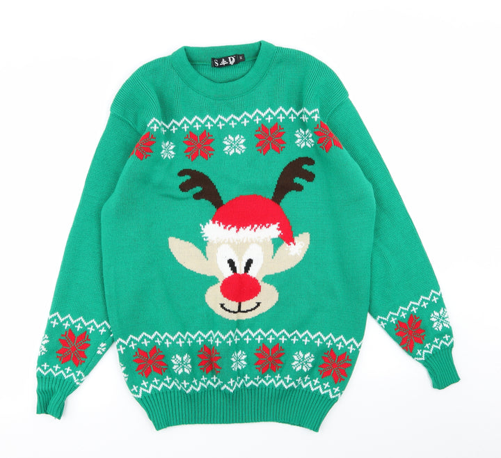 S&D Mens Green Geometric  Pullover Jumper Size M  - christmas jumper