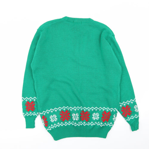 S&D Mens Green Geometric  Pullover Jumper Size M  - christmas jumper