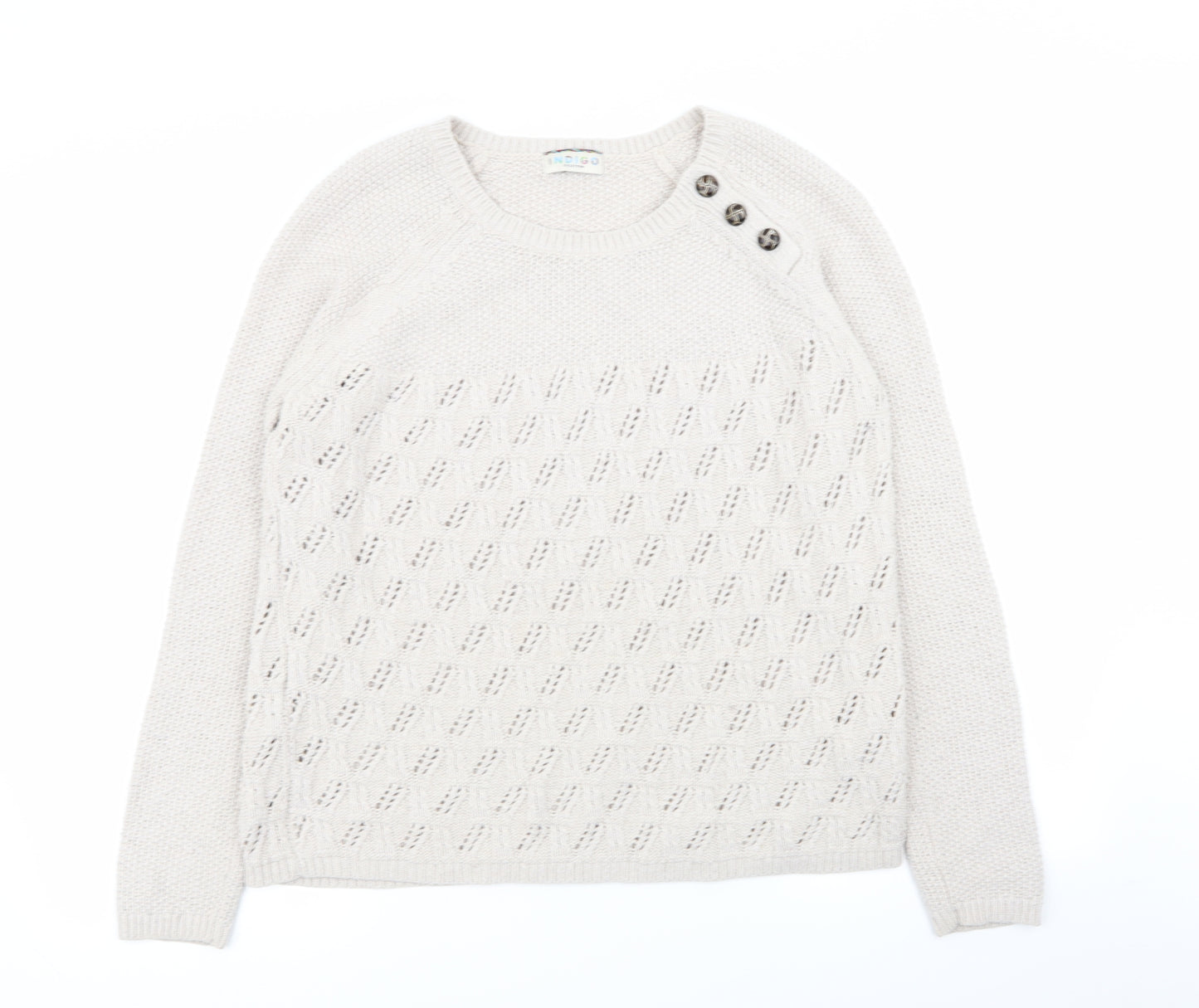 indigo collection Womens Beige Geometric  Pullover Jumper Size 10