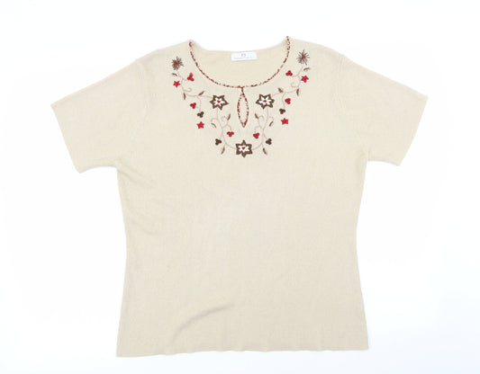 Front view of Essentials women’s beige floral basic t-shirt, size UK 18