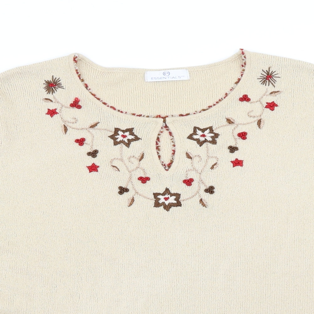 Essentials Womens Beige Floral  Basic T-Shirt Size 18