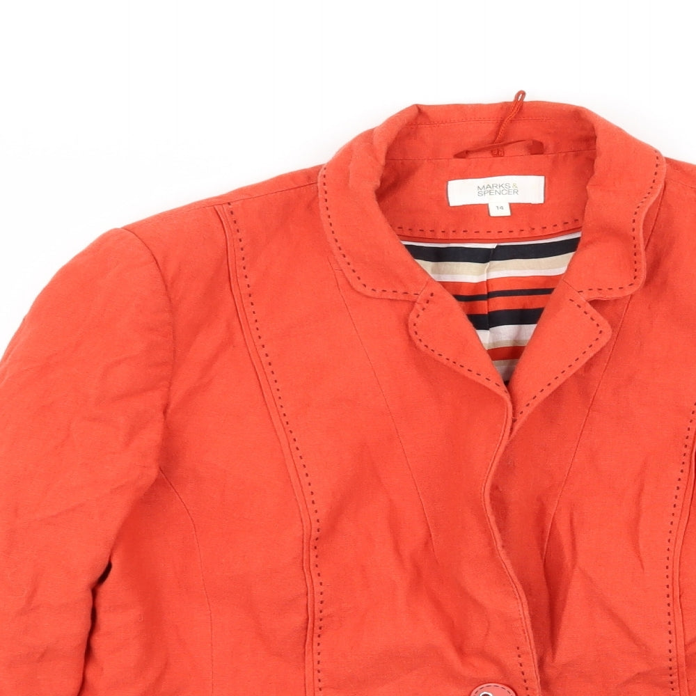 M&S Womens Orange   Jacket Blazer Size 14
