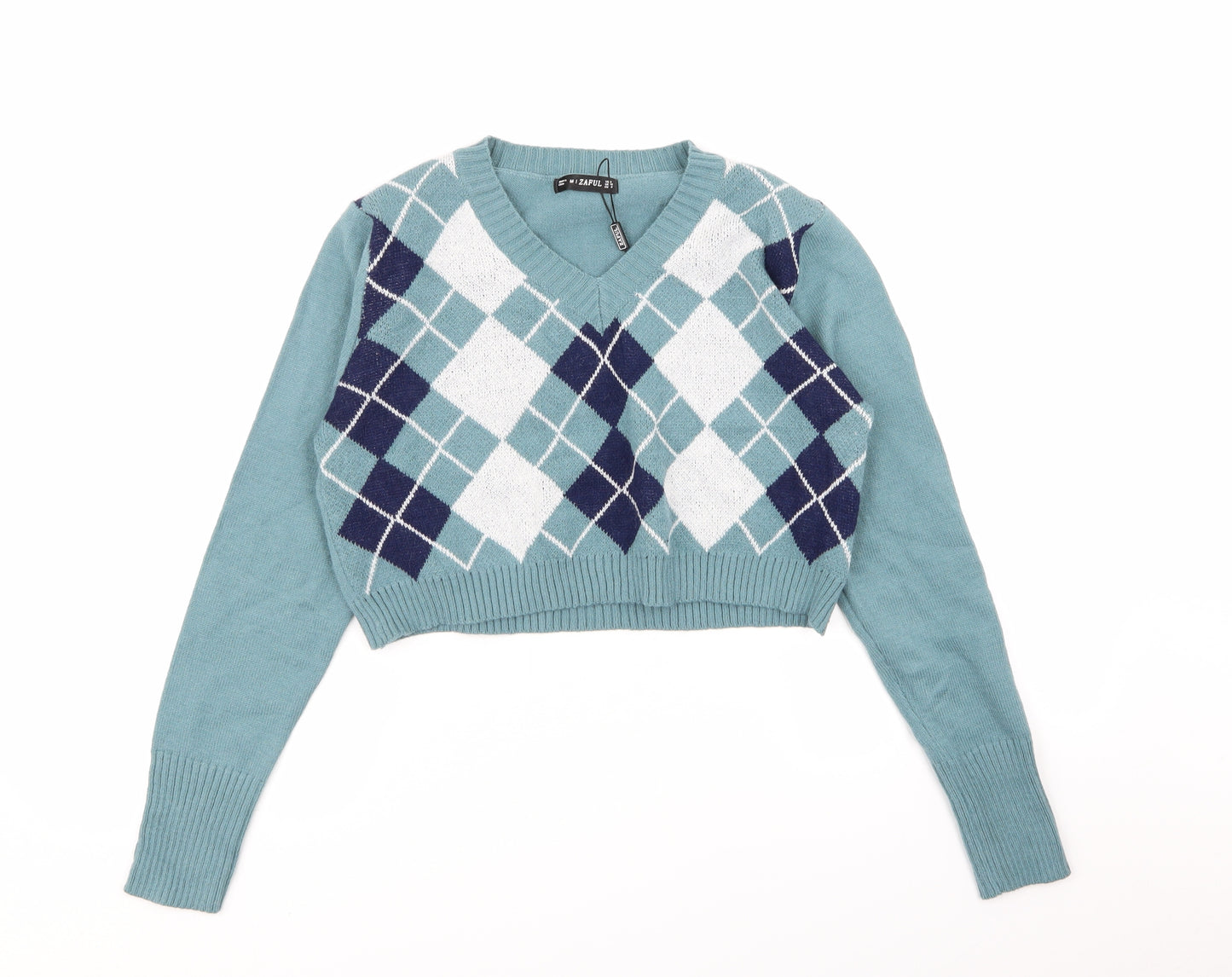 Zaful Womens Green Geometric  Pullover Jumper Size 10  - crop jumper