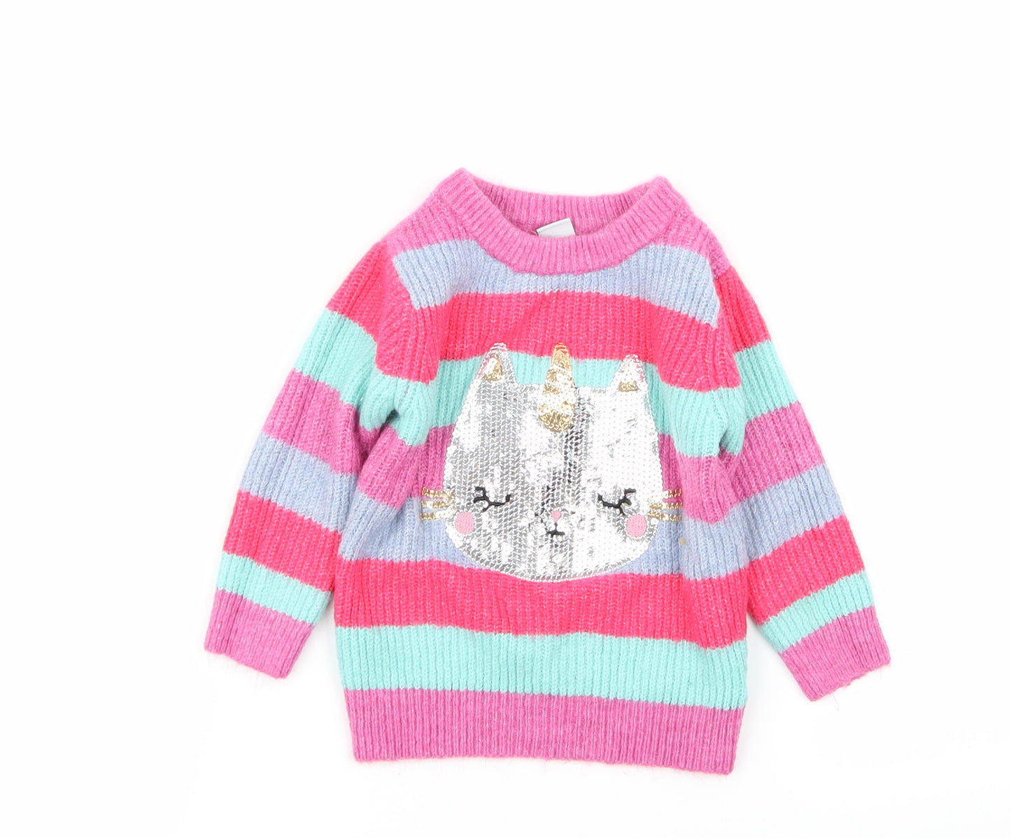 TU Girls Multicoloured Striped  Pullover Jumper Size 9-12 Months