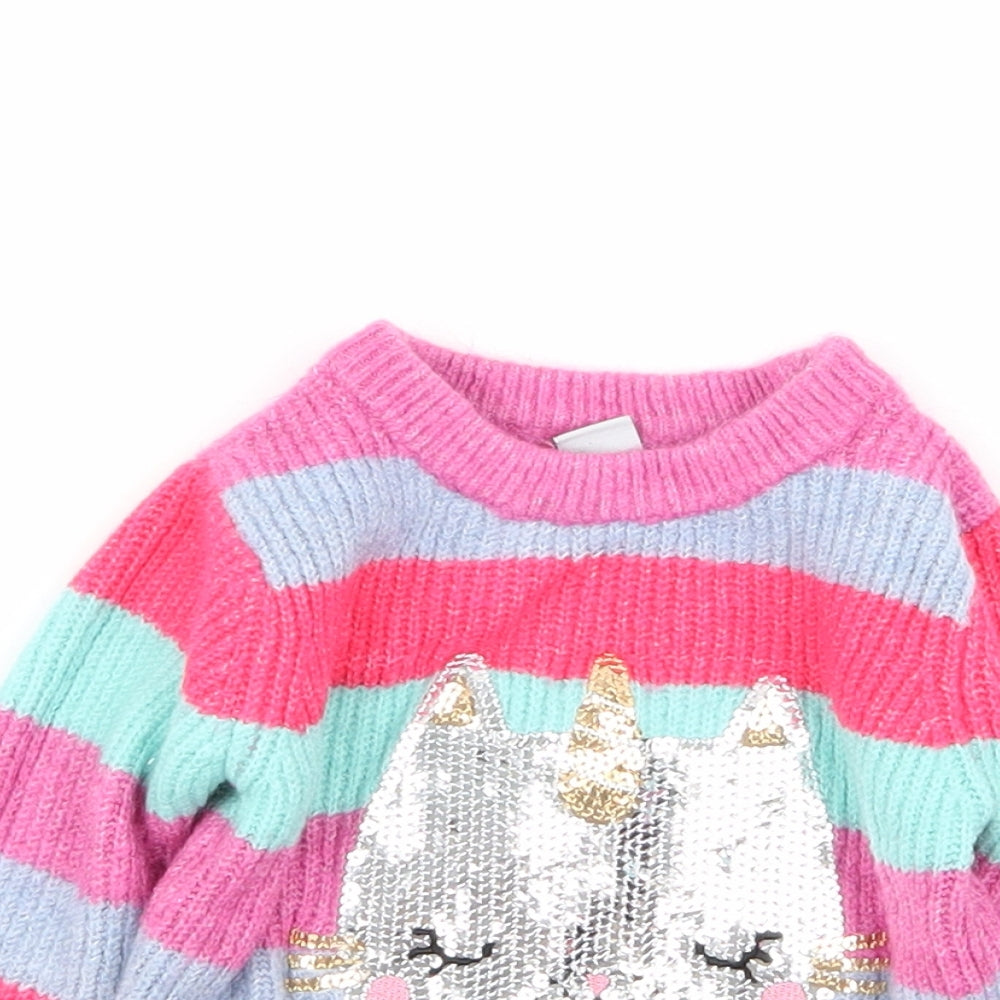 TU Girls Multicoloured Striped  Pullover Jumper Size 9-12 Months