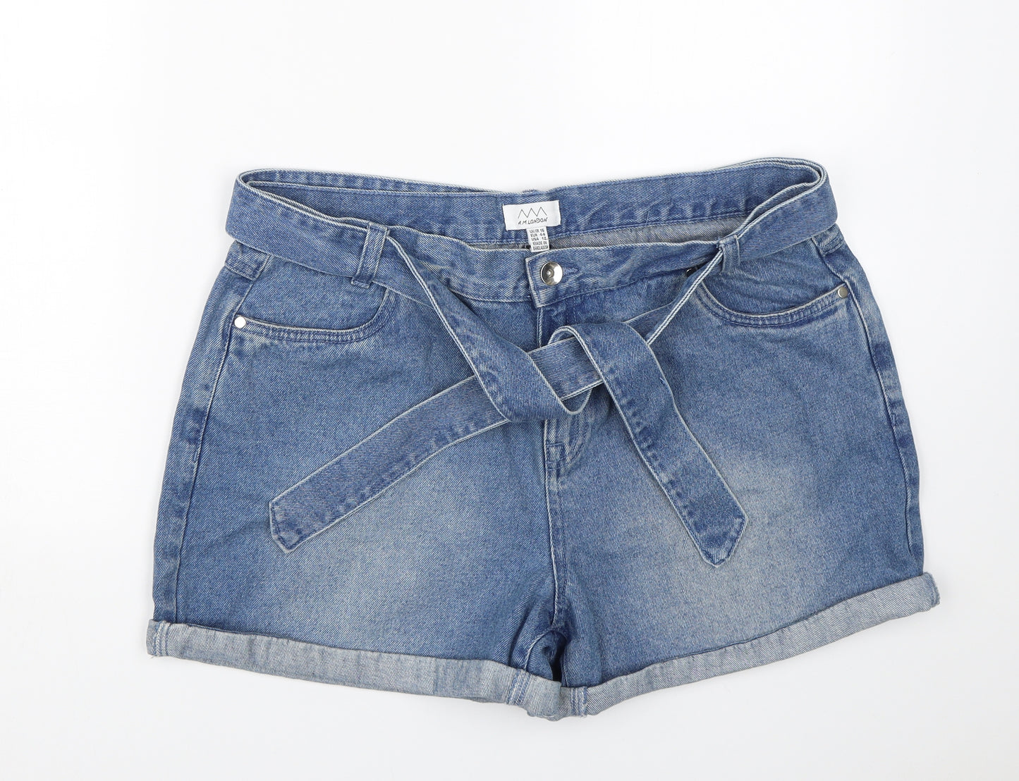 AM London Womens Blue  Denim Paperbag Shorts Size 16