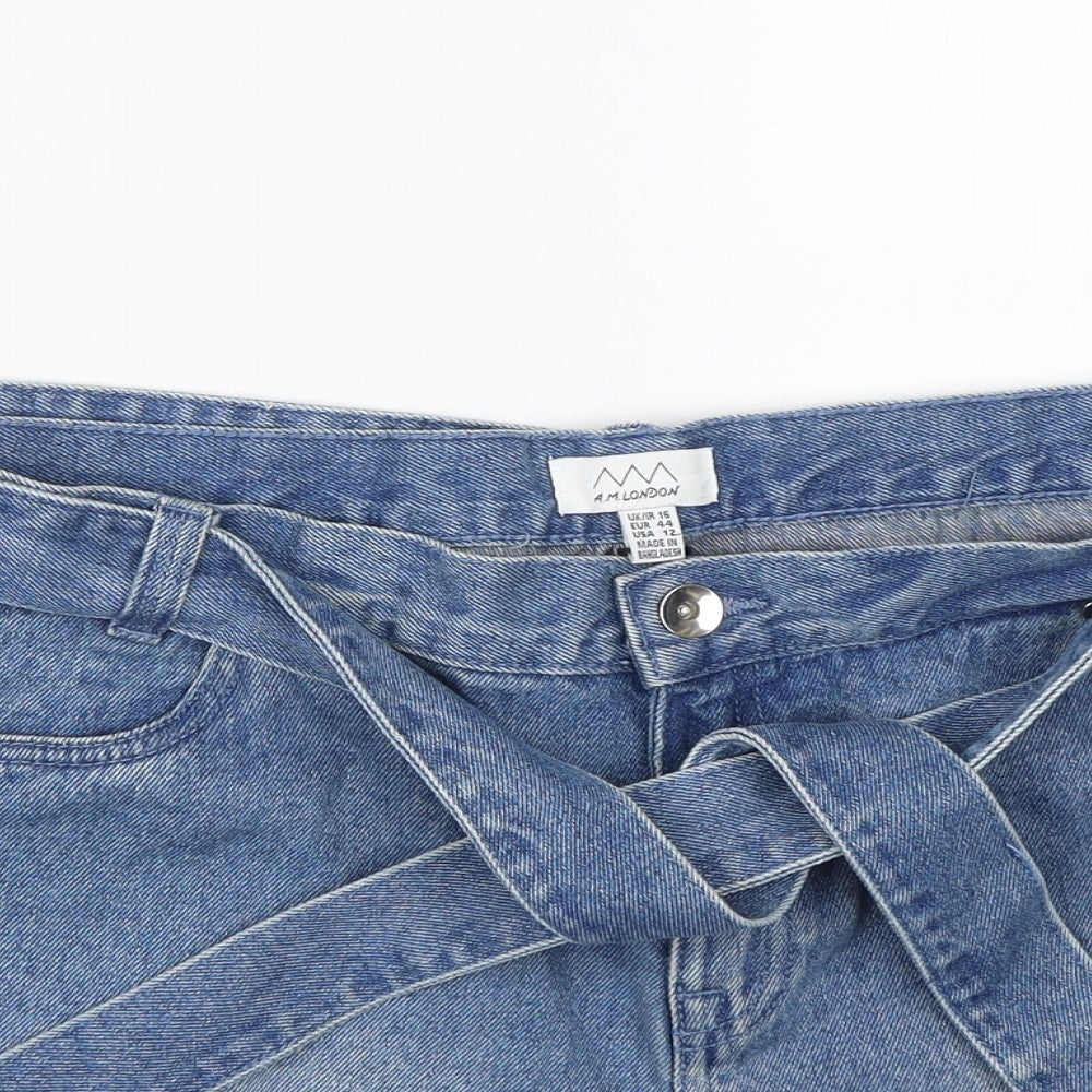 AM London Womens Blue  Denim Paperbag Shorts Size 16