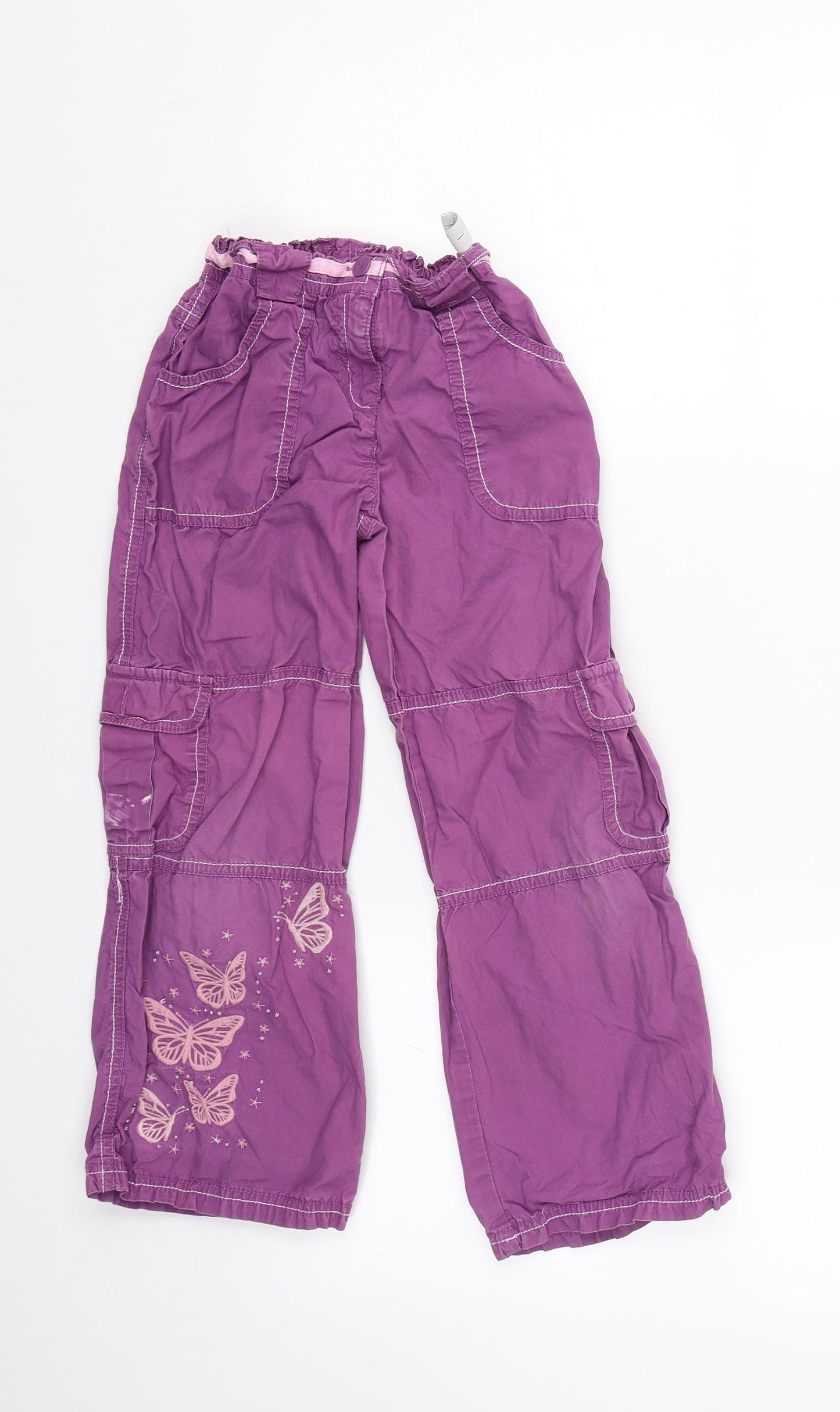 TU Girls Purple   Cargo Trousers Size 7 Years - Butterflies