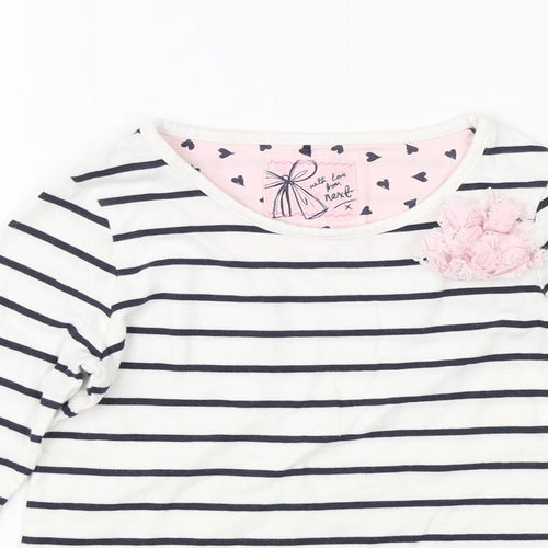 NEXT Girls White Striped  Basic T-Shirt Size 7 Years