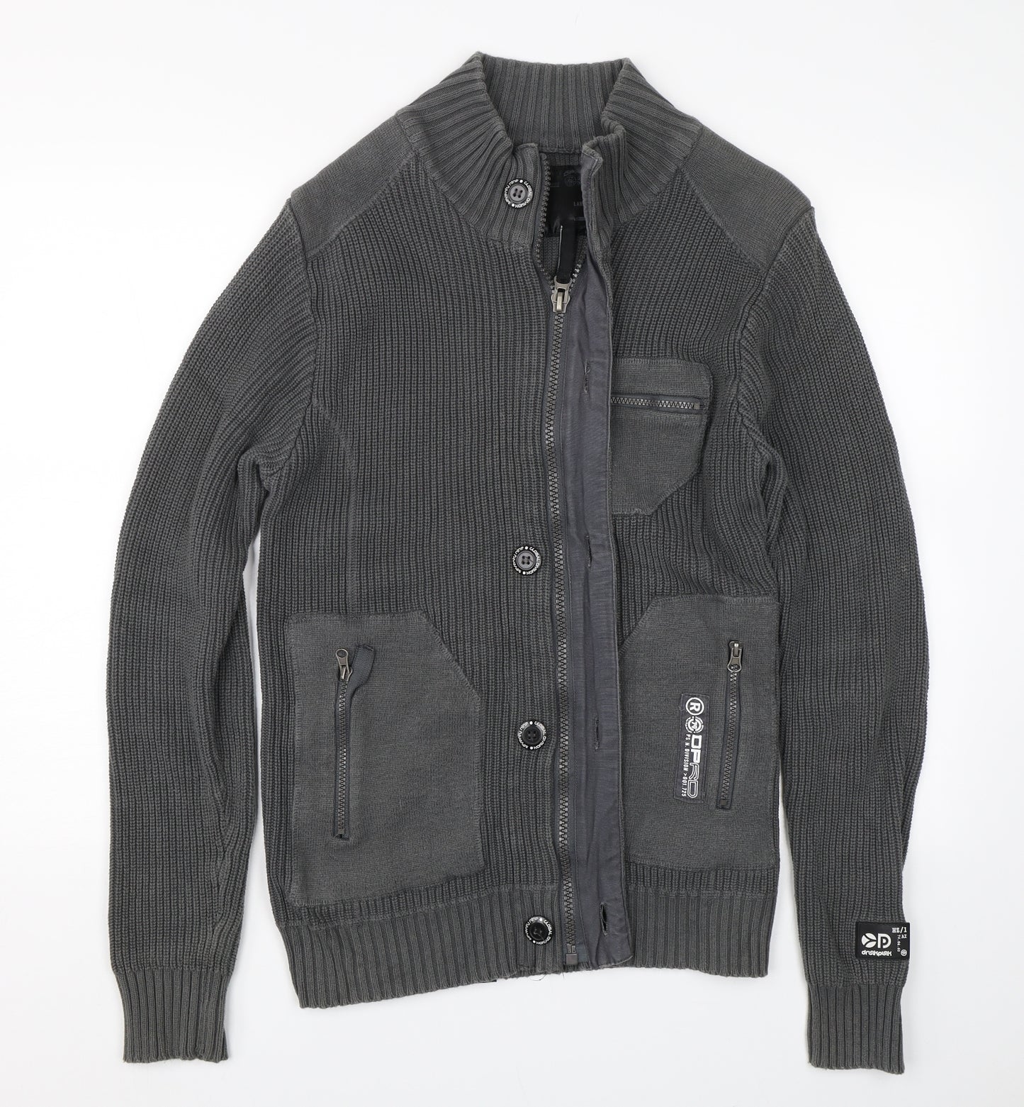 DPRD Mens Grey  Knit Full Zip Jumper Size L