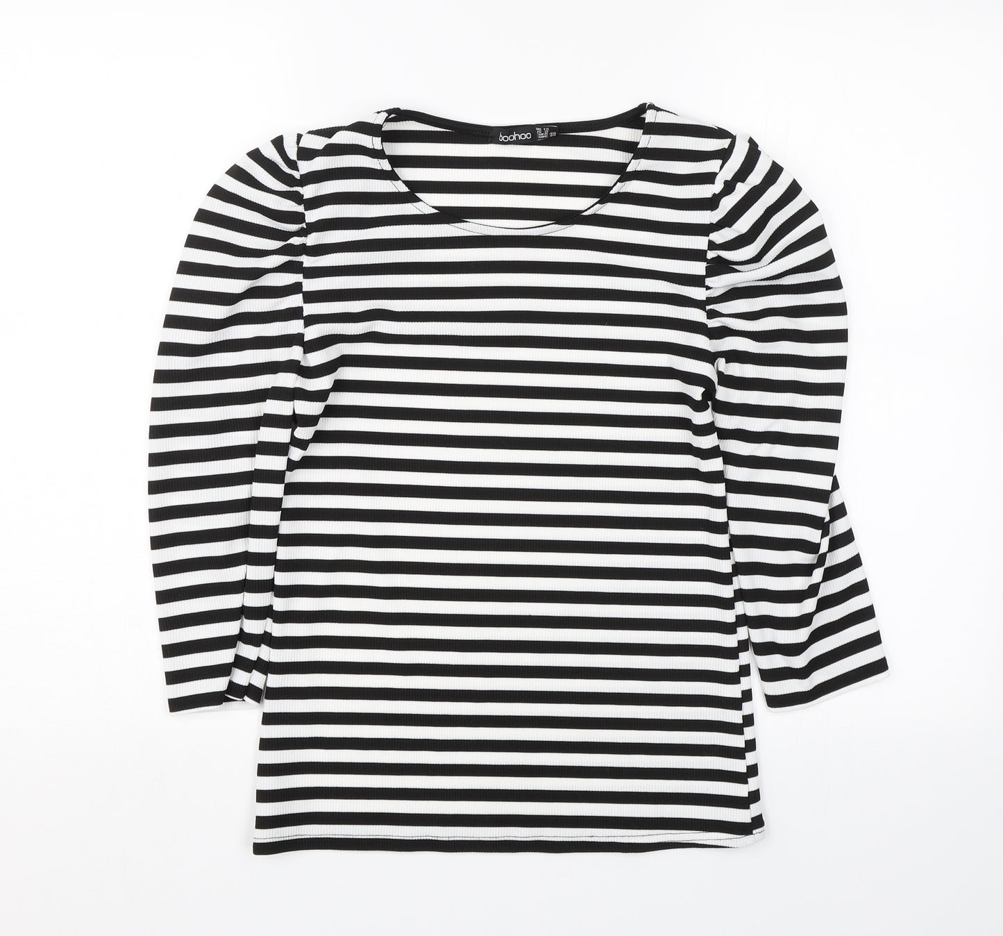 Boohoo Womens Black Striped  Basic T-Shirt Size 12