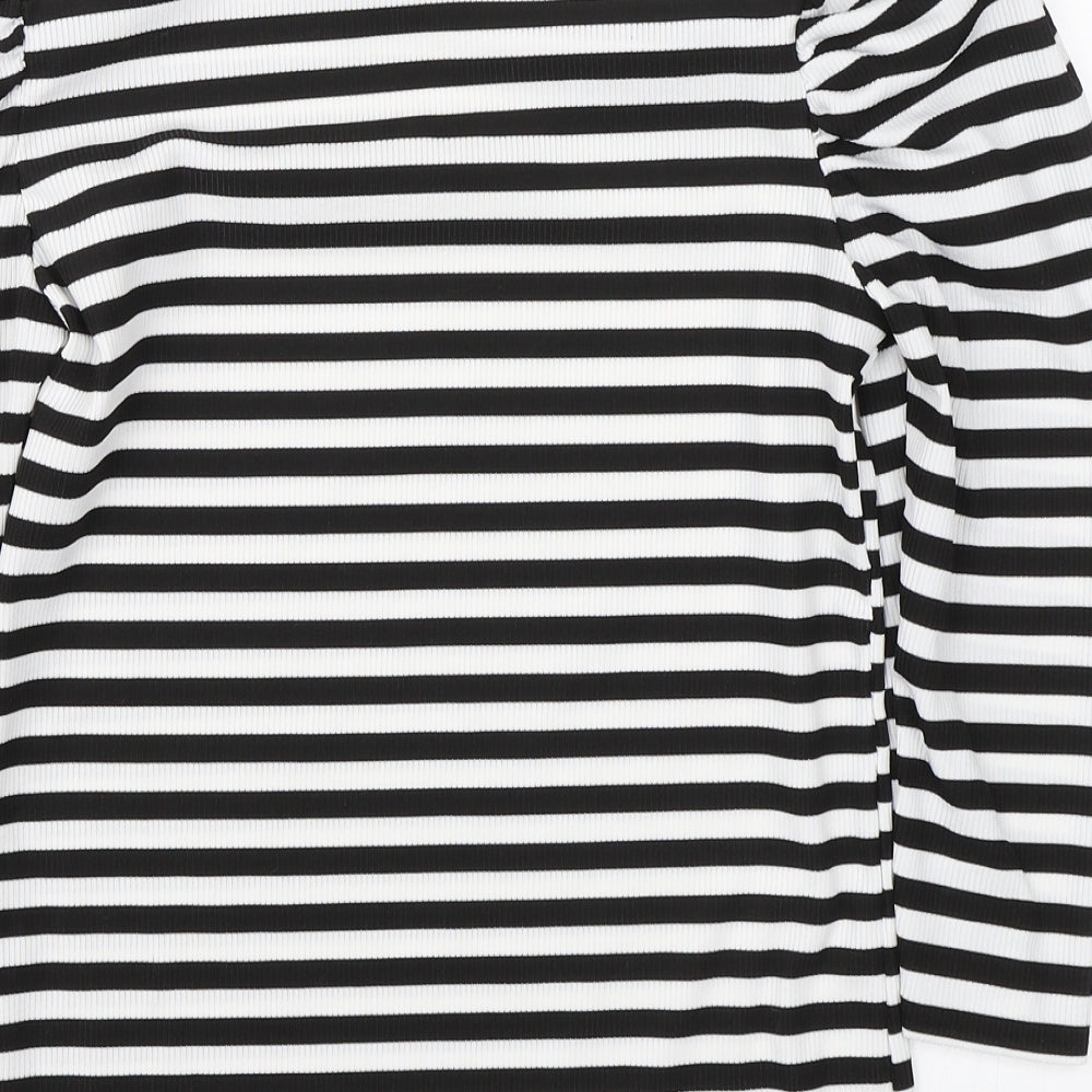 Boohoo Womens Black Striped  Basic T-Shirt Size 12