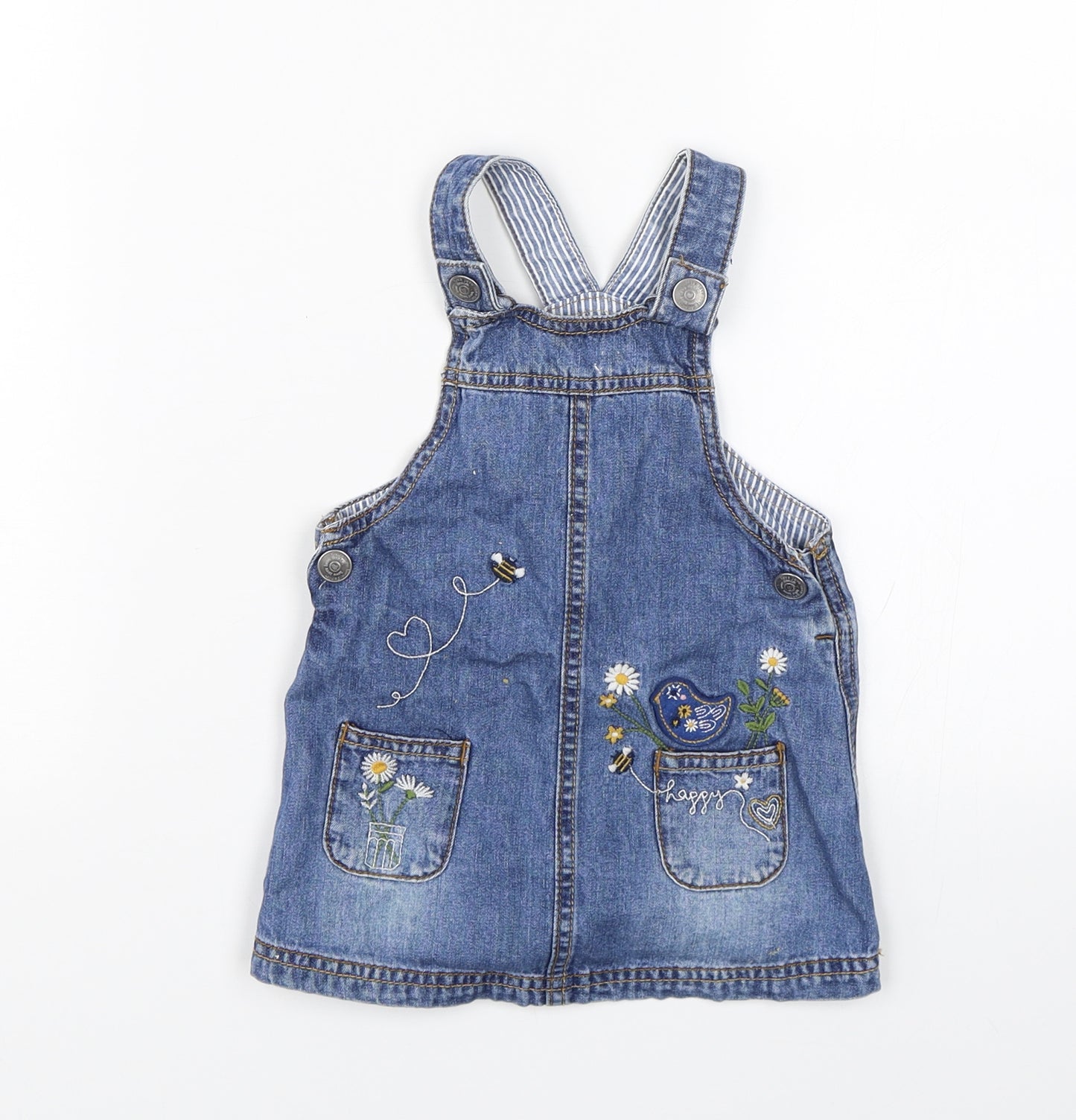 Mothercare Baby Blue  Denim Pinafore/Dungaree Dress  Size 9-12 Months  - Happy