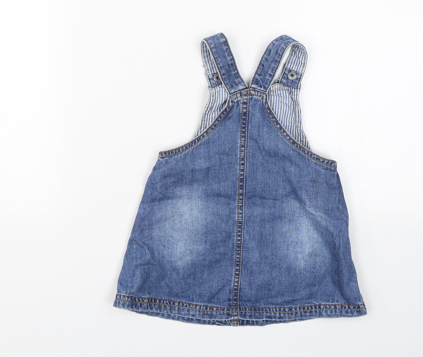 Mothercare Baby Blue  Denim Pinafore/Dungaree Dress  Size 9-12 Months  - Happy