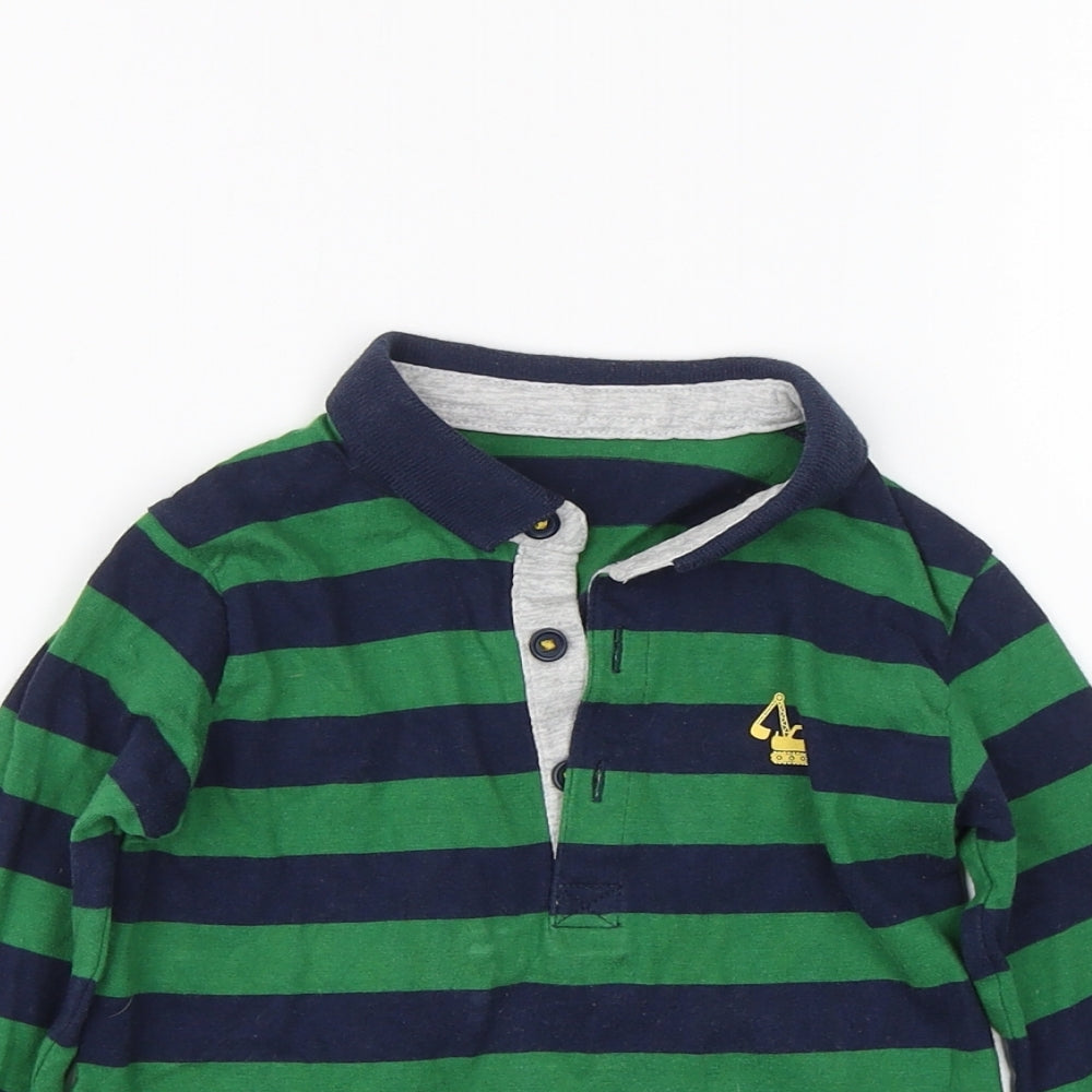 Matalan Boys Green Striped  Basic Polo Size 2-3 Years  - Digger