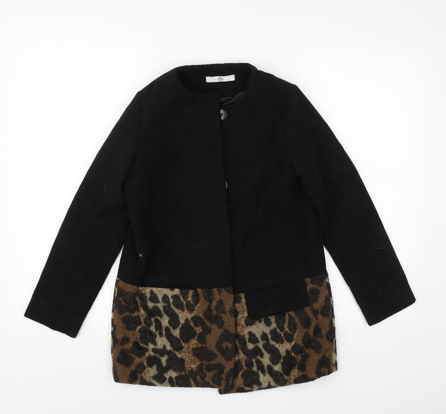 M&S Girls Black Animal Print  Overcoat Coat Size 9-10 Years