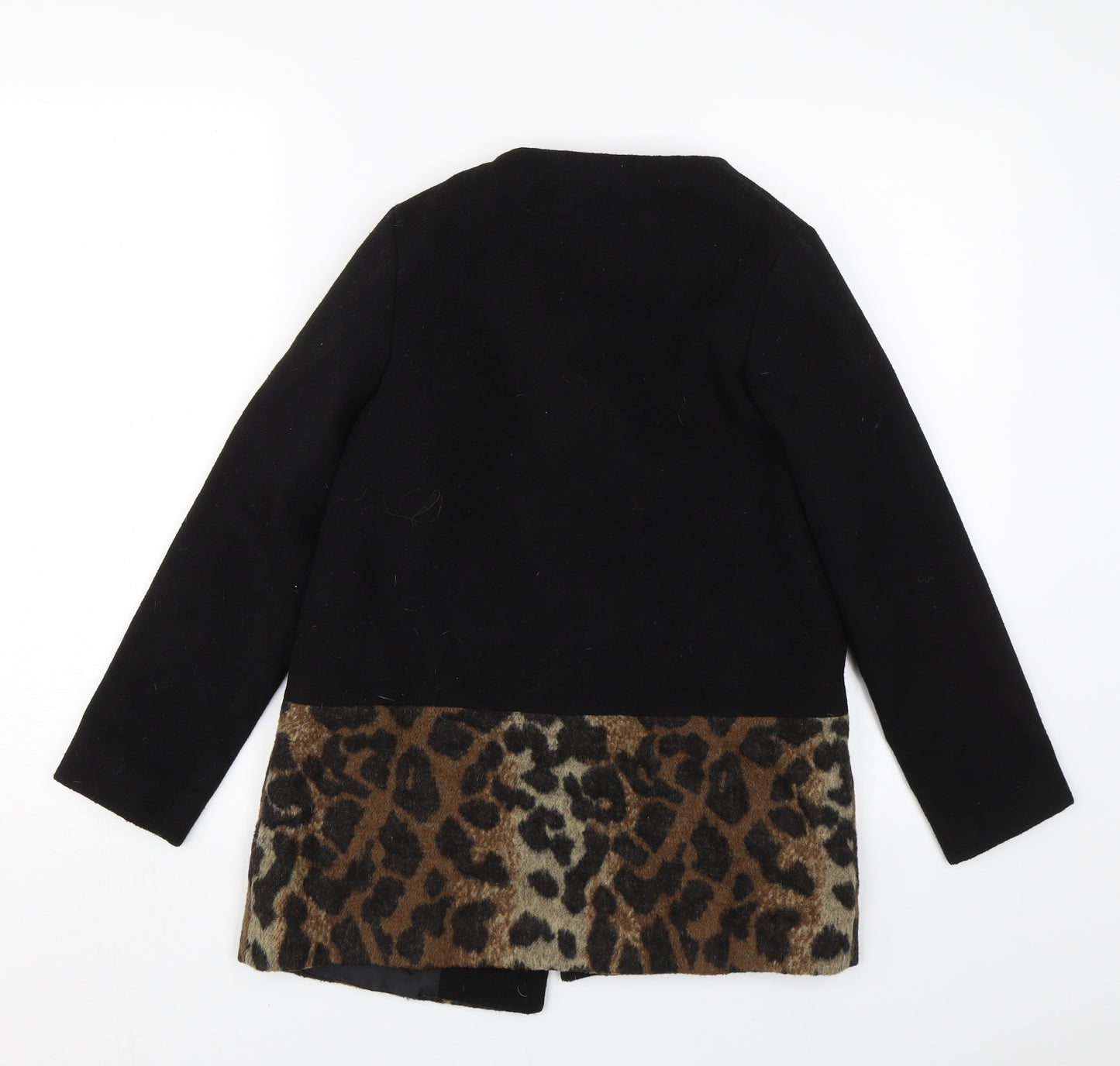 M&S Girls Black Animal Print  Overcoat Coat Size 9-10 Years