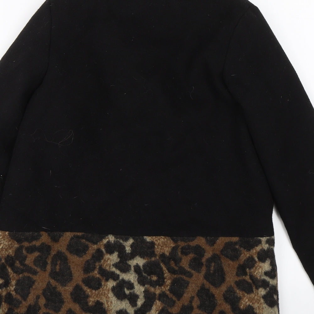 M&S Girls Black Animal Print  Overcoat Coat Size 9-10 Years