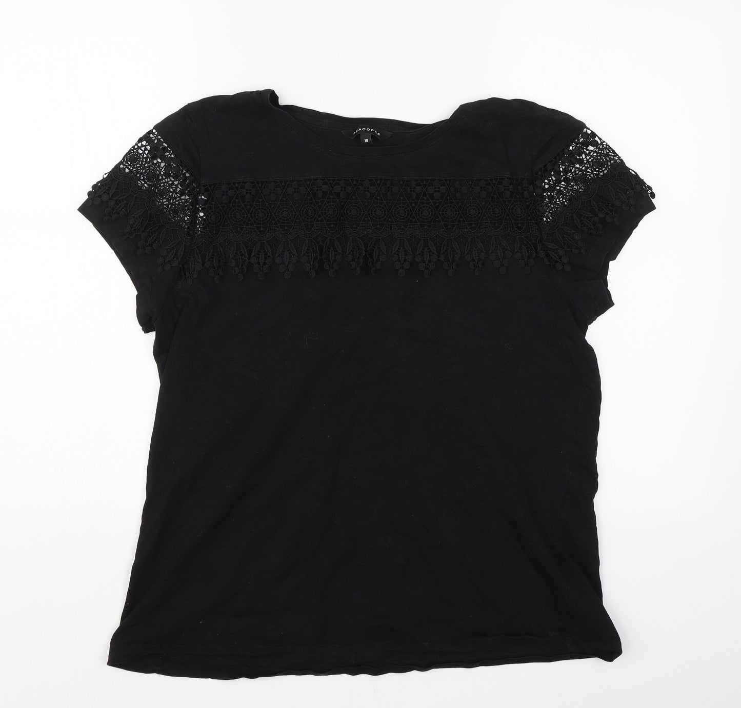 Peacocks Womens Black Floral  Basic T-Shirt Size 18
