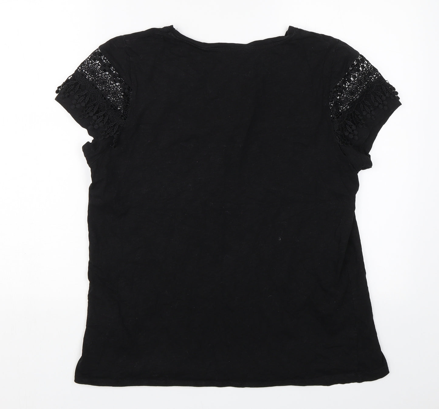 Peacocks Womens Black Floral  Basic T-Shirt Size 18