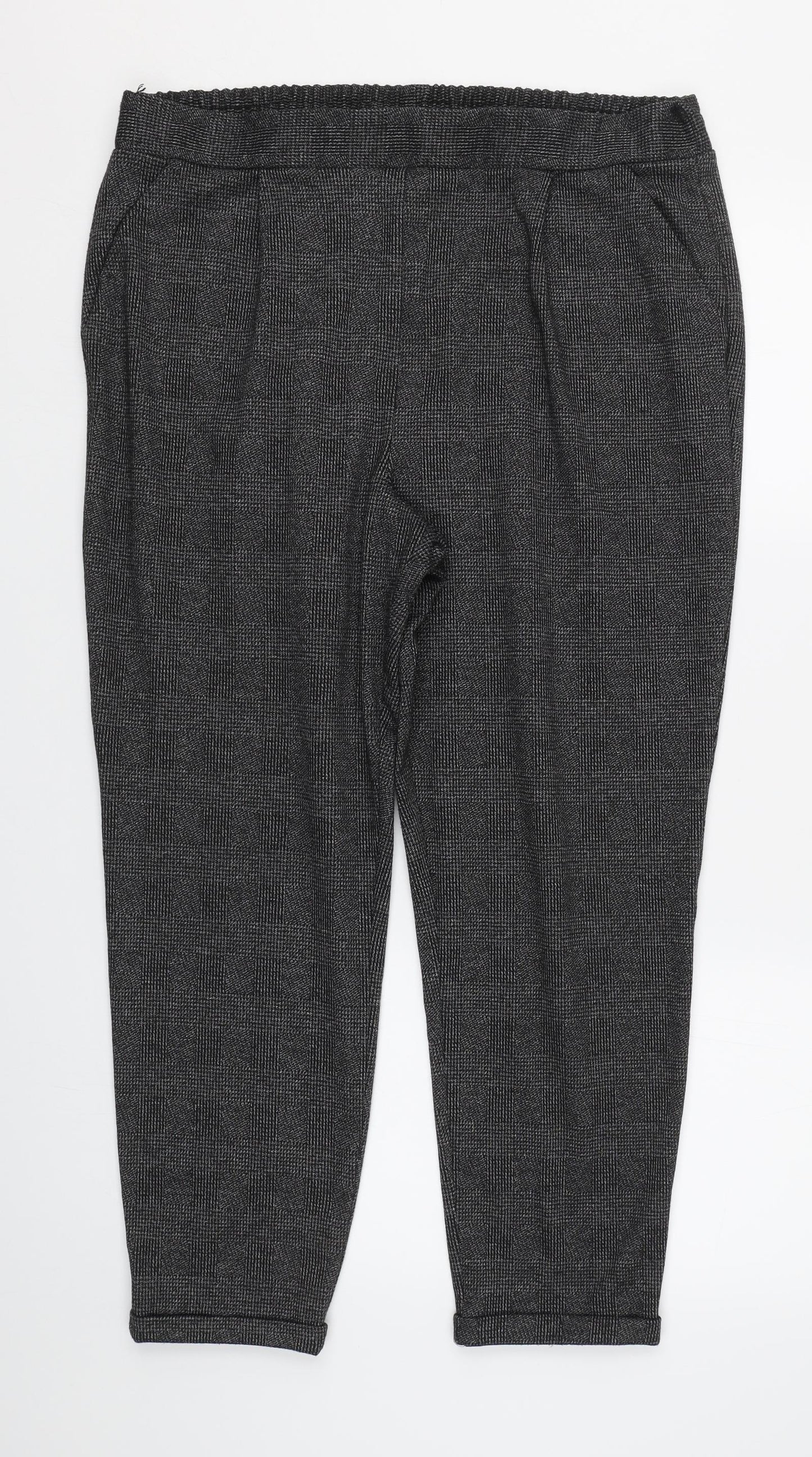 Papaya Womens Grey Check  Cropped Trousers Size 16 L23.5 in