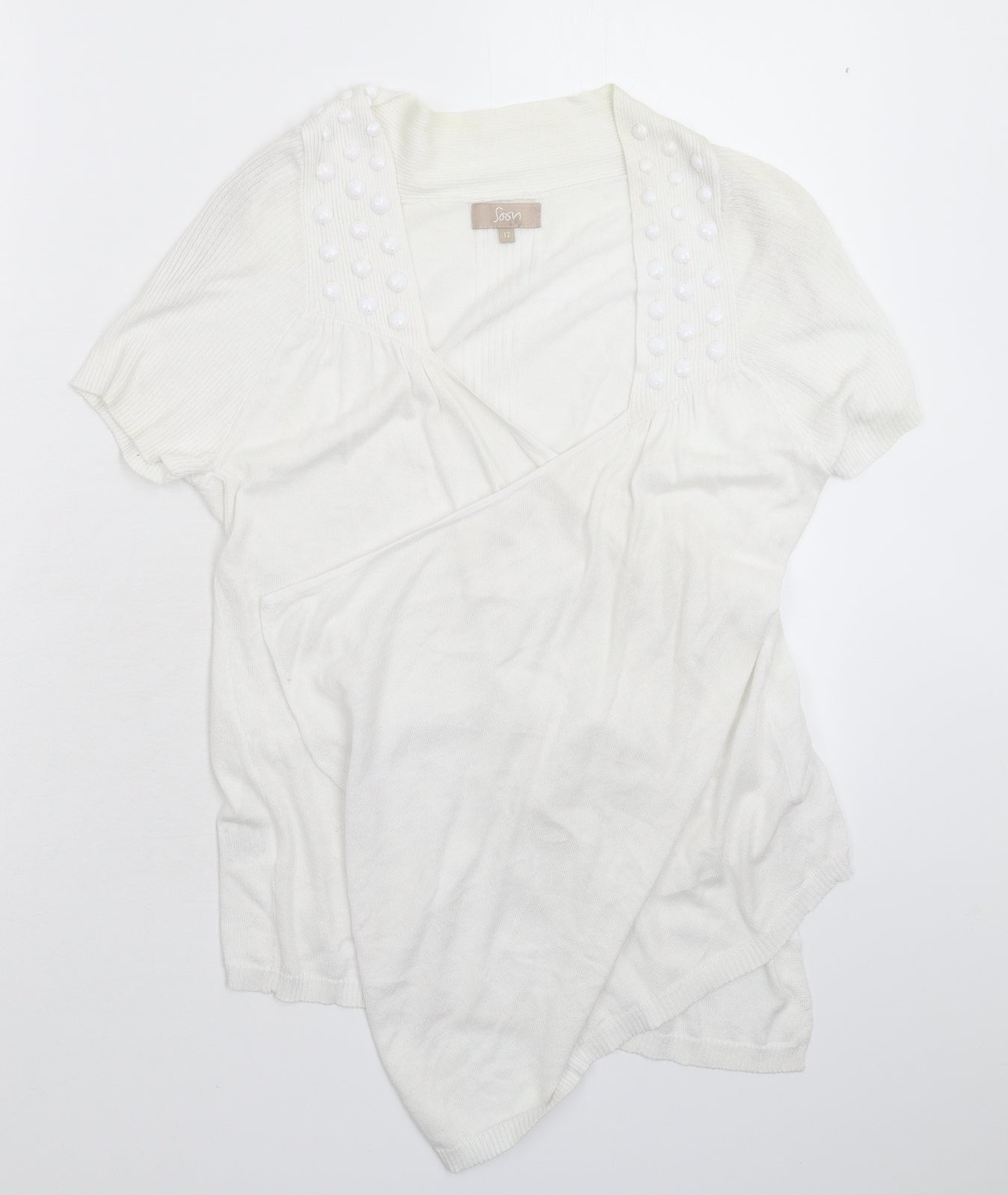 Soon Womens White  Knit Cardigan Jumper Size 12