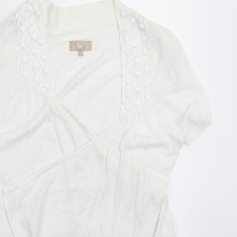 Soon Womens White  Knit Cardigan Jumper Size 12
