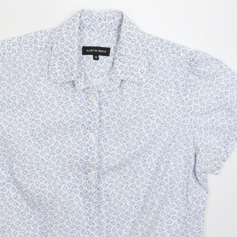 Austin Reed Womens White Floral  Basic Button-Up Size 10