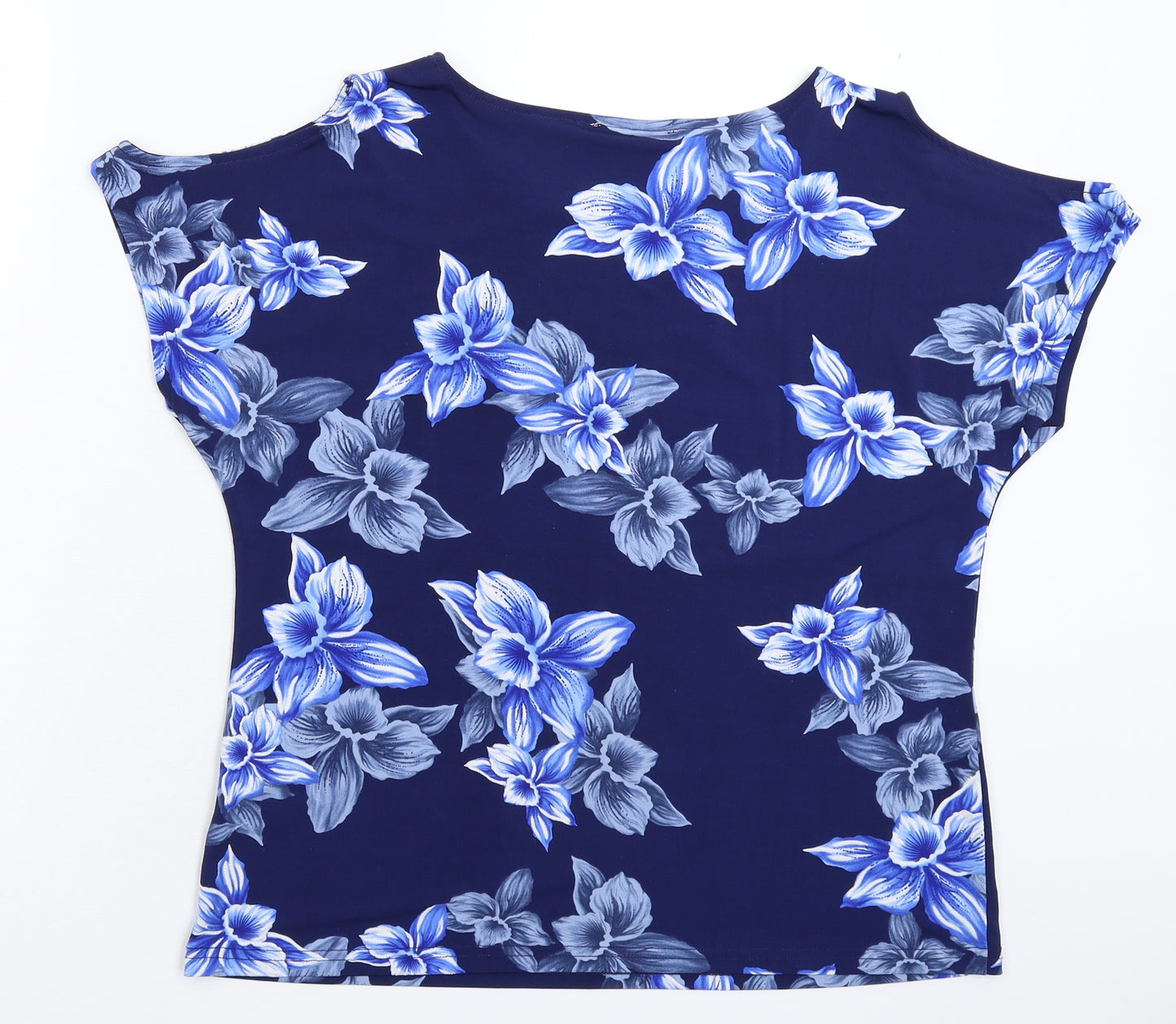 Anna Rose Womens Blue Floral  Basic T-Shirt Size L