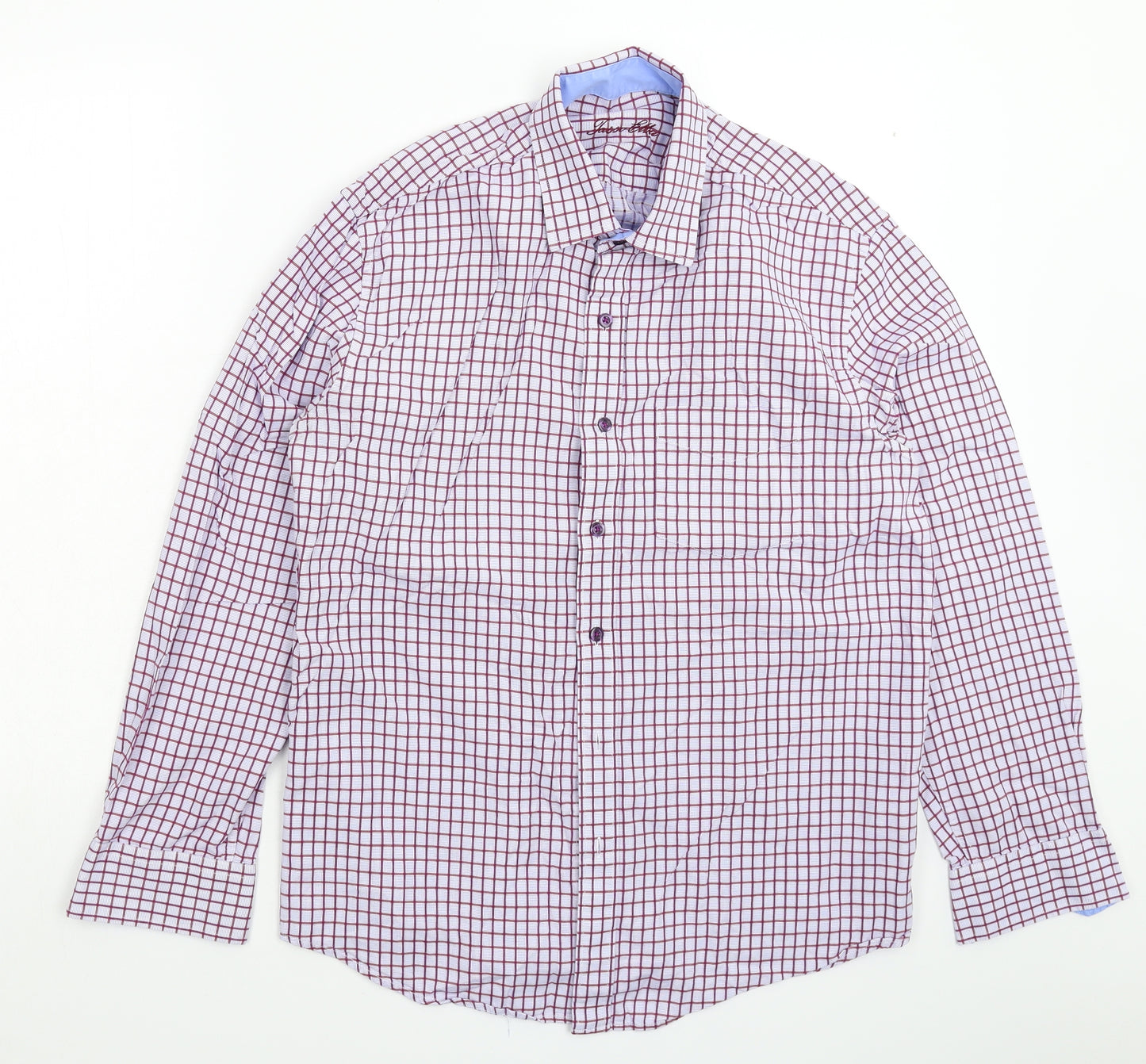 Tasso Ella Mens Purple Check   Dress Shirt Size 15