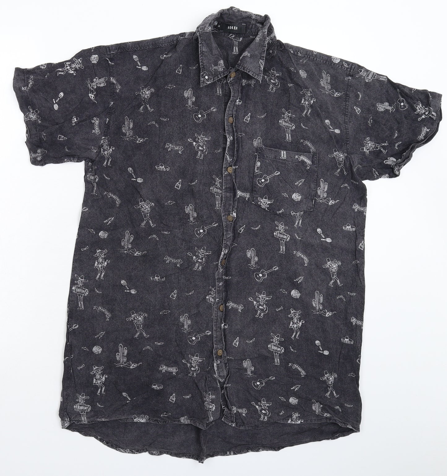 Aokeii Mens Grey    Button-Up Size M